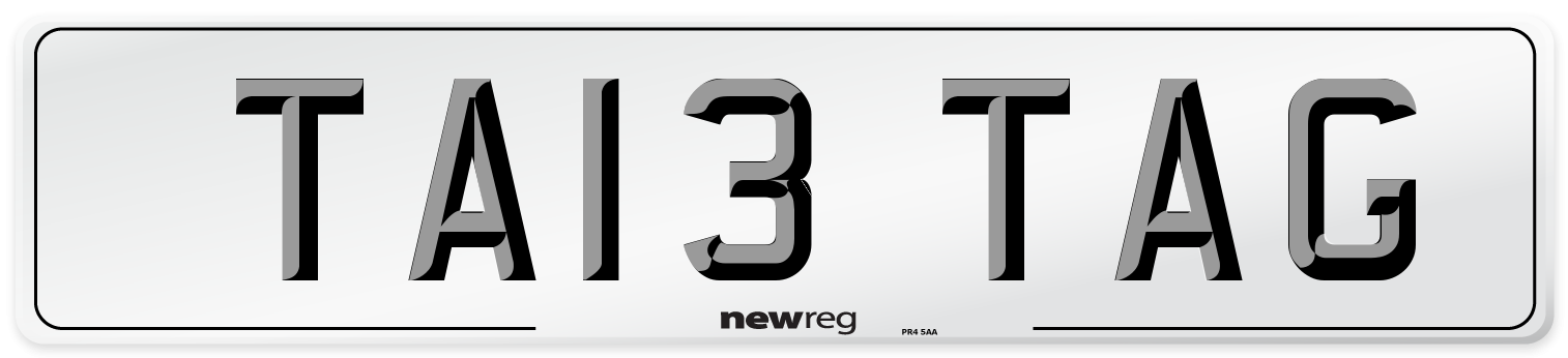 TA13 TAG Number Plate from New Reg